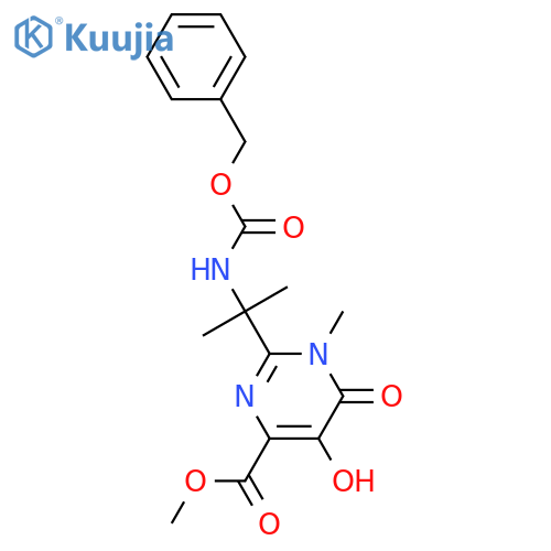 Methyl 2-(2-(((benzyloxy)carbonyl)amino)propan-2-yl)-5-hydroxy-1-methyl-6-oxo-1,6-dihydropyrimidine-4-carboxylate structure