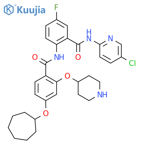 Benzamide,N-[2-[[(5-chloro-2-pyridinyl)amino]carbonyl]-4-fluorophenyl]-4-(cycloheptyloxy)-2-(4-piperidinyloxy)- structure