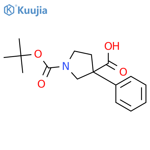 1-tert-butoxycarbonyl-3-phenyl-pyrrolidine-3-carboxylic acid structure