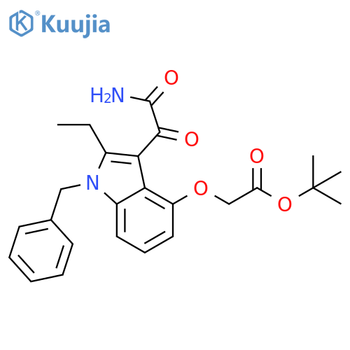 tert-Butyl 2-((3-(2-amino-2-oxoacetyl)-1-benzyl-2-ethyl-1H-indol-4-yl)oxy)acetate structure
