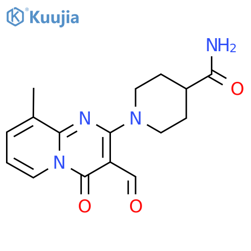 1-{3-formyl-9-methyl-4-oxo-4H-pyrido[1,2-a]pyrimidin-2-yl}piperidine-4-carboxamide structure
