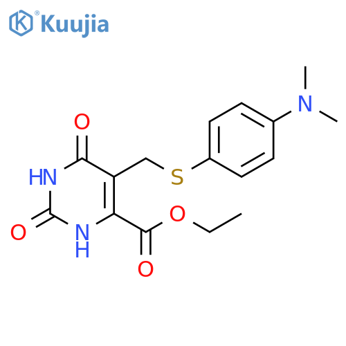 4-Pyrimidinecarboxylic acid, 5-[[[4-(dimethylamino)phenyl]thio]methyl]-1,2,3,6-tetrahydro-2,6-dioxo-, ethyl ester structure