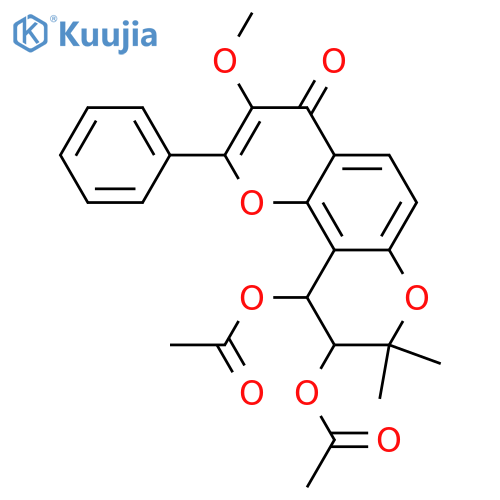 9,10-Dihydro-3,9,10-trihydroxy-8,8-dimethyl-2-phenyl-4H,8H-benzo[1,2-b:3,4-b']dipyran-4-one; (9R*,10R*)-form, 3-Me ether, 9,10-di-Ac structure