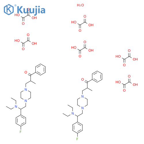 3-[4-[2-(Diethylamino)-2-(4-fluorophenyl)ethyl]piperazin-1-yl]-2-methyl-1-phenylpropan-1-one;oxalic acid;hydrate structure