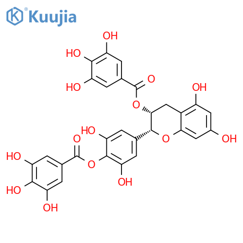Benzoic acid, 3,4,5-trihydroxy-,4-[(2R,3R)-3,4-dihydro-5,7-dihydroxy-3-[(3,4,5-trihydroxybenzoyl)oxy]-2H-1-benzopyran-2-yl]-2,6-dihydroxyphenyl ester structure