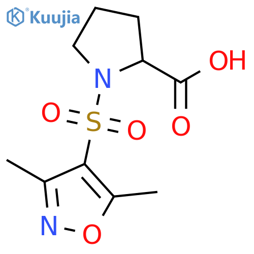 (2S)-1-(3,5-dimethylisoxazol-4-yl)sulfonylpyrrolidine-2-carboxylic acid structure