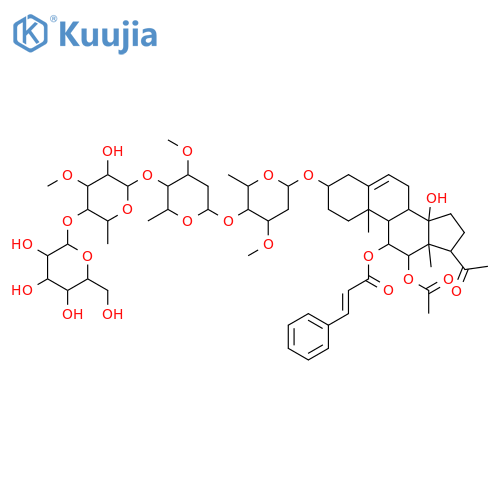 Pregn-5-en-20-one,12-(acetyloxy)-3-[(O-b-D-glucopyranosyl-(1&reg;4)-O-6-deoxy-3-O-methyl-b-D-allopyranosyl-(1&reg;4)-O-2,6-dideoxy-3-O-methyl-b-D-ribo-hexopyranosyl-(1&reg;4)-2,6-dideoxy-3-O-methyl-b-D-ribo-hexopyranosyl)oxy]-14-hydroxy-11-[(1-oxo-3-phenyl-2-propenyl)oxy]-,[3b,11a(E),12b,14b]- (9CI) structure