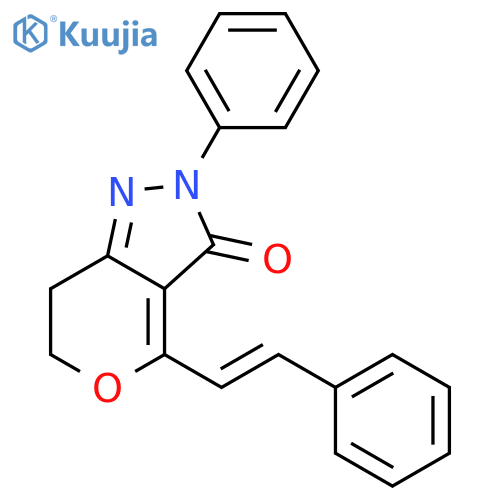 2-phenyl-4-(2-phenylethenyl)-6,7-dihydropyrano[4,3-c]pyrazol-3(2H)-one structure