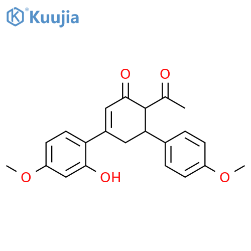 2-Cyclohexen-1-one, 6-acetyl-3-(2-hydroxy-4-methoxyphenyl)-5-(4-methoxyphenyl)- structure
