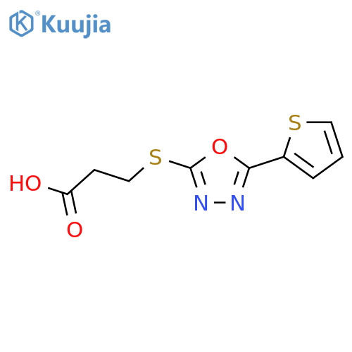 3-{5-(thiophen-2-yl)-1,3,4-oxadiazol-2-ylsulfanyl}propanoic acid structure
