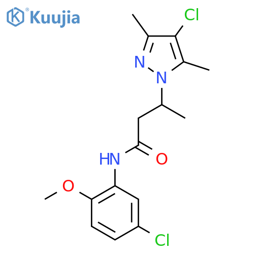 N-(5-chloro-2-methoxyphenyl)-3-(4-chloro-3,5-dimethyl-1H-pyrazol-1-yl)butanamide structure
