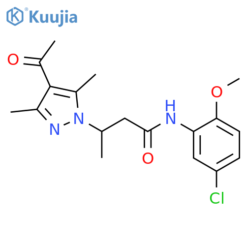 3-(4-acetyl-3,5-dimethyl-1H-pyrazol-1-yl)-N-(5-chloro-2-methoxyphenyl)butanamide structure
