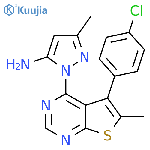 1-5-(4-chlorophenyl)-6-methylthieno2,3-dpyrimidin-4-yl-3-methyl-1H-pyrazol-5-amine structure