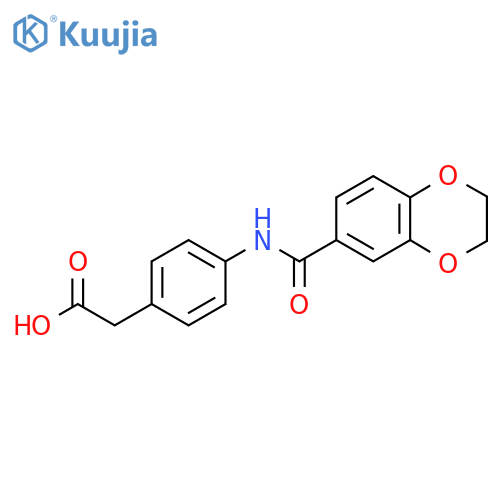2-4-(2,3-dihydro-1,4-benzodioxine-6-amido)phenylacetic acid structure