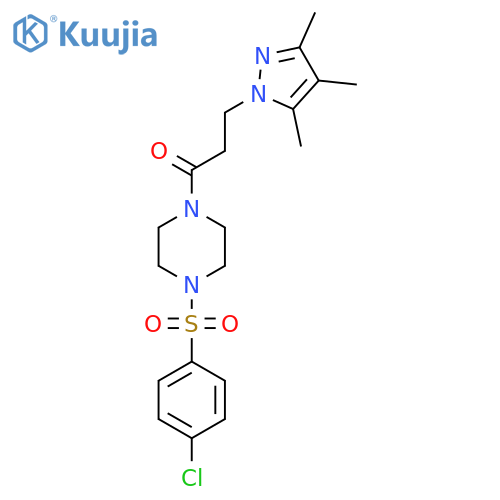 1-4-(4-chlorobenzenesulfonyl)piperazin-1-yl-3-(3,4,5-trimethyl-1H-pyrazol-1-yl)propan-1-one structure