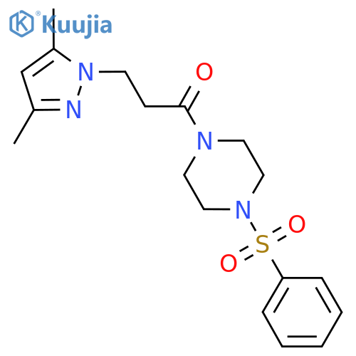 1-4-(benzenesulfonyl)piperazin-1-yl-3-(3,5-dimethyl-1H-pyrazol-1-yl)propan-1-one structure