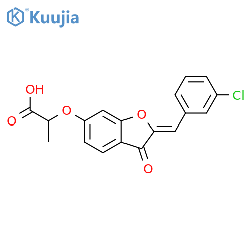 2-{(2Z)-2-(3-chlorophenyl)methylidene-3-oxo-2,3-dihydro-1-benzofuran-6-yloxy}propanoic acid structure