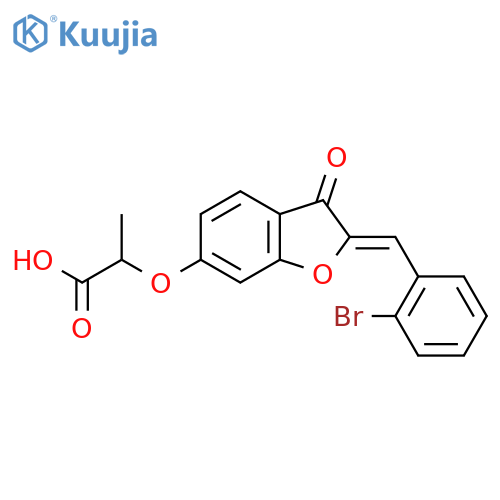 2-{(2Z)-2-(2-bromophenyl)methylidene-3-oxo-2,3-dihydro-1-benzofuran-6-yloxy}propanoic acid structure