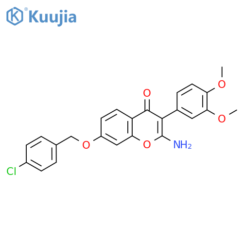 2-amino-7-(4-chlorophenyl)methoxy-3-(3,4-dimethoxyphenyl)-4H-chromen-4-one structure