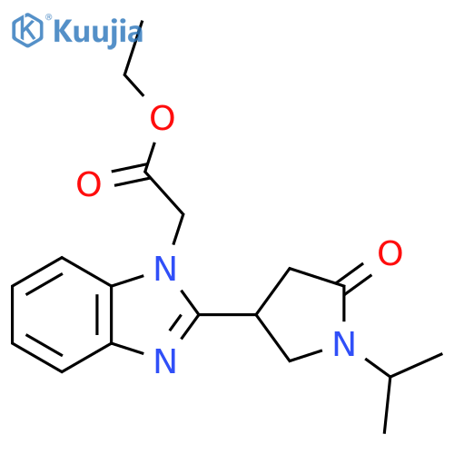 ethyl 2-{2-5-oxo-1-(propan-2-yl)pyrrolidin-3-yl-1H-1,3-benzodiazol-1-yl}acetate structure