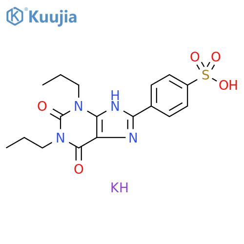 Benzenesulfonic acid, 4-(2,3,6,9-tetrahydro-2,6-dioxo-1,3-dipropyl-1H-purin-8-yl)-, potassium salt (1:1) structure