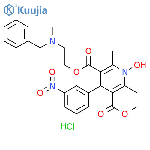 3,5-Pyridinedicarboxylic acid,1,4-dihydro-1-hydroxy-2,6-dimethyl-4-(3-nitrophenyl)-, methyl2-[methyl(phenylmethyl)amino]ethyl ester, monohydrochloride structure
