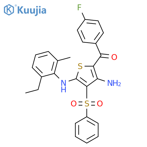 3-(benzenesulfonyl)-N2-(2-ethyl-6-methylphenyl)-5-(4-fluorobenzoyl)thiophene-2,4-diamine structure