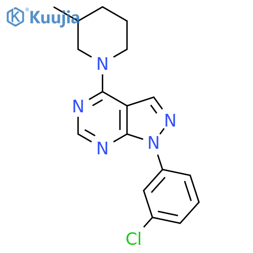1-1-(3-chlorophenyl)-1H-pyrazolo3,4-dpyrimidin-4-yl-3-methylpiperidine structure