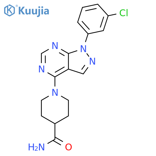 1-1-(3-chlorophenyl)-1H-pyrazolo3,4-dpyrimidin-4-ylpiperidine-4-carboxamide structure