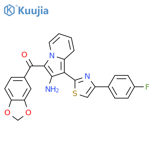 3-(2H-1,3-benzodioxole-5-carbonyl)-1-4-(4-fluorophenyl)-1,3-thiazol-2-ylindolizin-2-amine structure