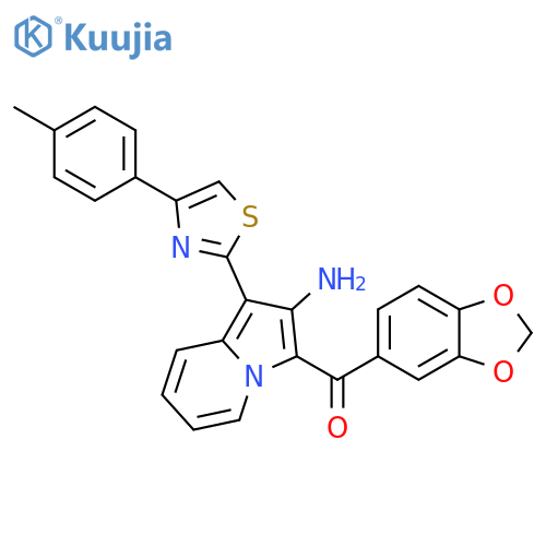3-(2H-1,3-benzodioxole-5-carbonyl)-1-4-(4-methylphenyl)-1,3-thiazol-2-ylindolizin-2-amine structure