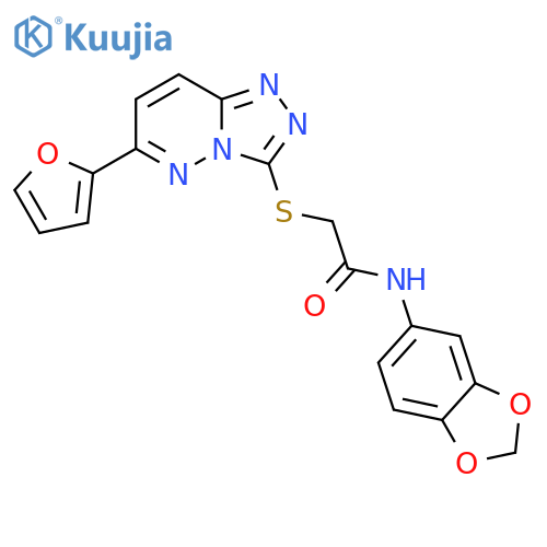 N-(2H-1,3-benzodioxol-5-yl)-2-{6-(furan-2-yl)-1,2,4triazolo4,3-bpyridazin-3-ylsulfanyl}acetamide structure