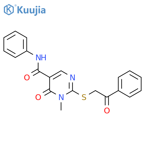 1-methyl-6-oxo-2-(2-oxo-2-phenylethyl)sulfanyl-N-phenyl-1,6-dihydropyrimidine-5-carboxamide structure