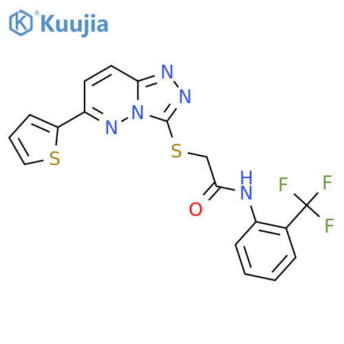 2-{6-(thiophen-2-yl)-1,2,4triazolo4,3-bpyridazin-3-ylsulfanyl}-N-2-(trifluoromethyl)phenylacetamide structure