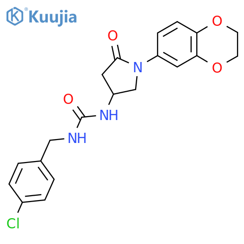 1-(4-chlorophenyl)methyl-3-1-(2,3-dihydro-1,4-benzodioxin-6-yl)-5-oxopyrrolidin-3-ylurea structure