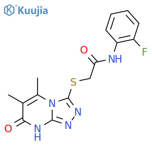 2-({5,6-dimethyl-7-oxo-7H,8H-1,2,4triazolo4,3-apyrimidin-3-yl}sulfanyl)-N-(2-fluorophenyl)acetamide structure