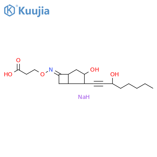Propanoic acid, 3-[[[3-hydroxy-2-(3-hydroxy-1-octyn-1-yl)bicyclo[3.2.0]hept-6-ylidene]amino]oxy]-, sodium salt (1:1) structure
