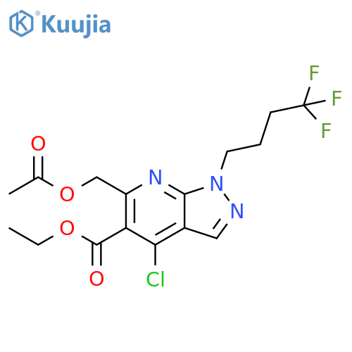 1H-Pyrazolo[3,4-b]pyridine-5-carboxylic acid,6-[(acetyloxy)methyl]-4-chloro-1-(4,4,4-trifluorobutyl)-, ethyl ester structure