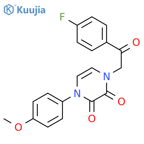 1-2-(4-fluorophenyl)-2-oxoethyl-4-(4-methoxyphenyl)-1,2,3,4-tetrahydropyrazine-2,3-dione structure