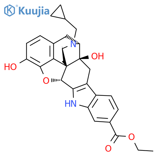 Ethyl (4bS,8R,8aS,14bR)-7-(cyclopropylmethyl)-5,6,7,8,8a,9,14,14b-octahydro-1,8a-dihydroxy-4,8-methanobenzofuro[2,3-a]pyrido[4,3-b]carbazole-12-carboxylate structure