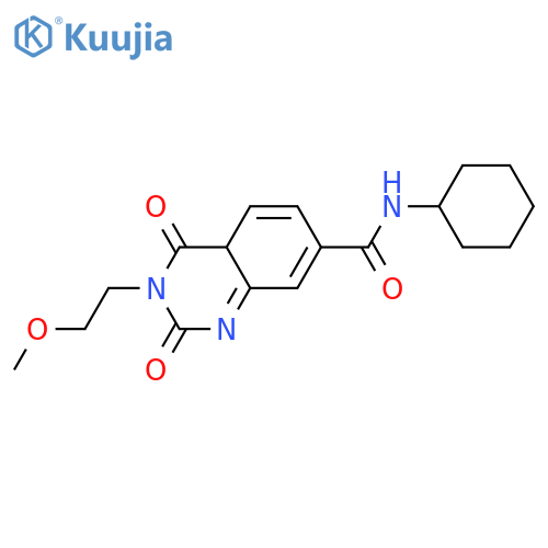 N-cyclohexyl-3-(2-methoxyethyl)-2,4-dioxo-1,2,3,4-tetrahydroquinazoline-7-carboxamide structure
