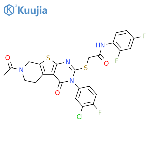 2-{11-acetyl-4-(3-chloro-4-fluorophenyl)-3-oxo-8-thia-4,6,11-triazatricyclo7.4.0.0^{2,7}trideca-1(9),2(7),5-trien-5-ylsulfanyl}-N-(2,4-difluorophenyl)acetamide structure