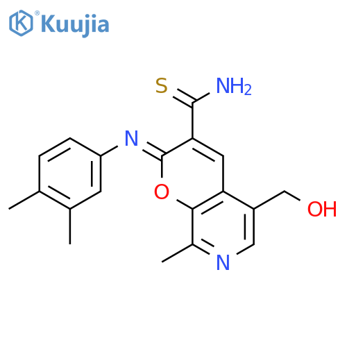(2Z)-2-(3,4-dimethylphenyl)imino-5-(hydroxymethyl)-8-methyl-2H-pyrano2,3-cpyridine-3-carbothioamide structure