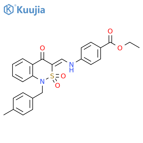 ethyl 4-({(3Z)-1-(4-methylphenyl)methyl-2,2,4-trioxo-3,4-dihydro-1H-2lambda6,1-benzothiazin-3-ylidenemethyl}amino)benzoate structure
