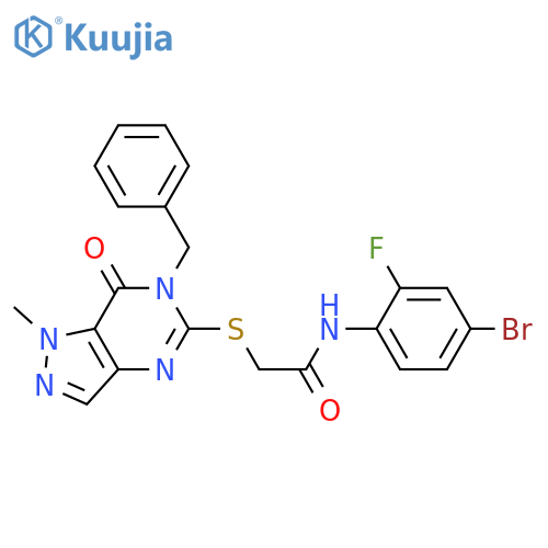 2-({6-benzyl-1-methyl-7-oxo-1H,6H,7H-pyrazolo4,3-dpyrimidin-5-yl}sulfanyl)-N-(4-bromo-2-fluorophenyl)acetamide structure