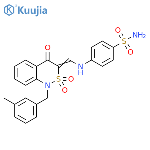 4-({(3E)-1-(3-methylphenyl)methyl-2,2,4-trioxo-3,4-dihydro-1H-2lambda6,1-benzothiazin-3-ylidenemethyl}amino)benzene-1-sulfonamide structure