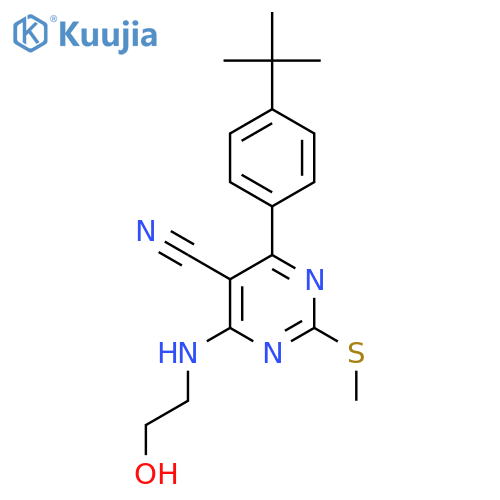 4-(4-Tert-butylphenyl)-6-(2-hydroxyethylamino)-2-methylsulfanylpyrimidine-5-carbonitrile structure