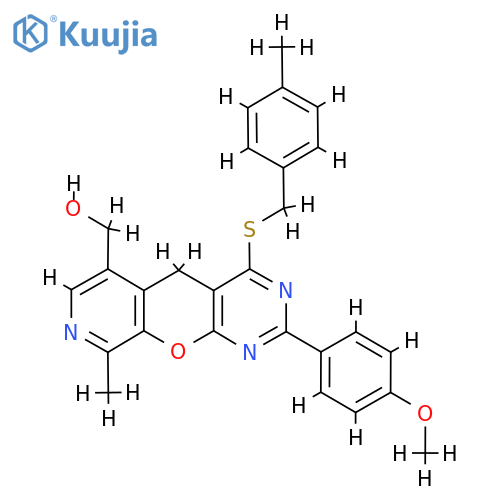 5-(4-methoxyphenyl)-14-methyl-7-{(4-methylphenyl)methylsulfanyl}-2-oxa-4,6,13-triazatricyclo8.4.0.0^{3,8}tetradeca-1(10),3(8),4,6,11,13-hexaen-11-ylmethanol structure