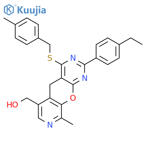 5-(4-ethylphenyl)-14-methyl-7-{(4-methylphenyl)methylsulfanyl}-2-oxa-4,6,13-triazatricyclo8.4.0.0^{3,8}tetradeca-1(10),3(8),4,6,11,13-hexaen-11-ylmethanol structure
