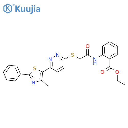 ethyl 2-(2-{6-(4-methyl-2-phenyl-1,3-thiazol-5-yl)pyridazin-3-ylsulfanyl}acetamido)benzoate structure
